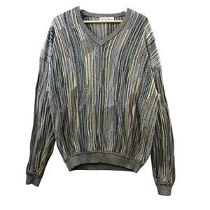 Vintage St Croix Shop Knit Sweater Mens Multicolor cotton Blend‎ V Neck SIZE M